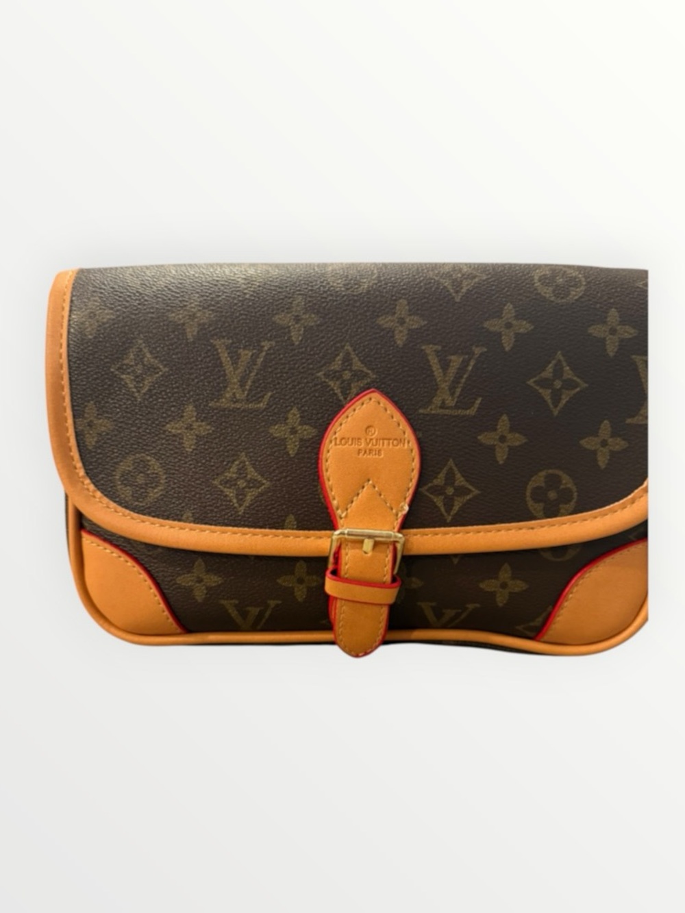 NWOT Source Unknown Brown Monogram Crossbody with Tan Trim and Red Edge